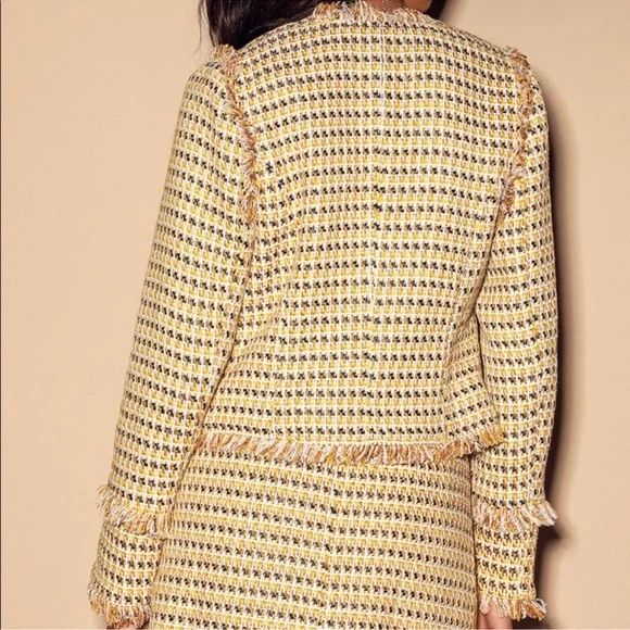 Lulu’s Boss Girl Yellow Multi Tweed Jacket Medium - Picture 3 of 15